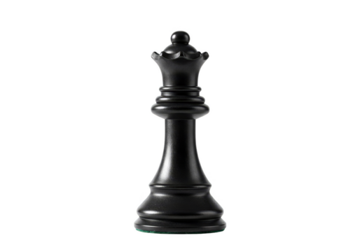 Isolated Black Chess Queen Piece on Transparent Background Concept