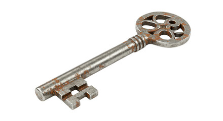 Isolated Antique Metal Key Detailed Ornate Design with White Background