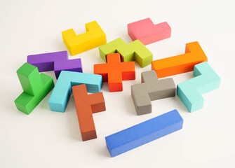 Logical thinking and problem solving problem solution creative business, wooden puzzle geometric...