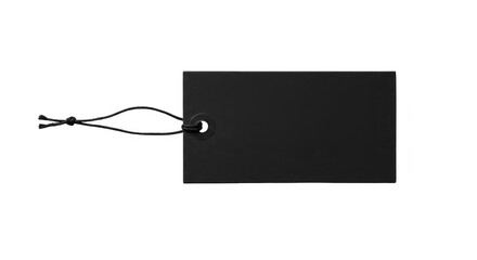 Isolated Black Price Tag with Rope Empty Label on Background
