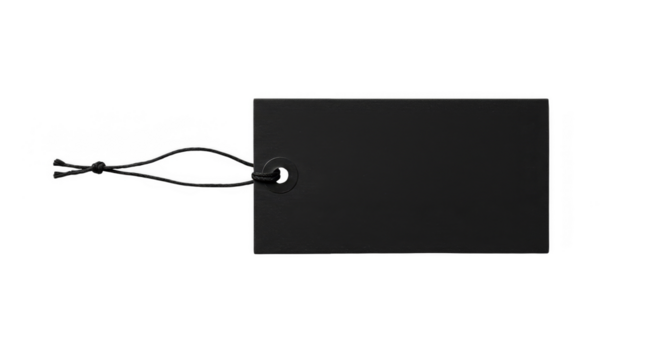 Isolated Black Price Tag with Rope Empty Label on Background