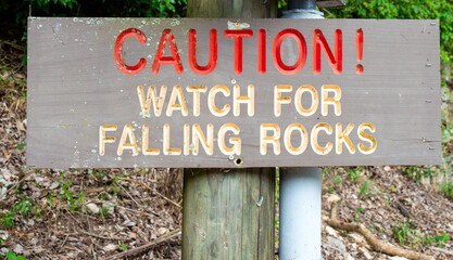 Weathered caution sign