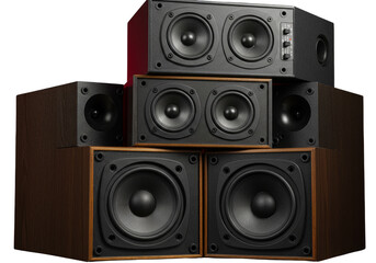 Fototapeta premium Isolated Audio Speakers Stacked For Sound Systems in Transparent Background