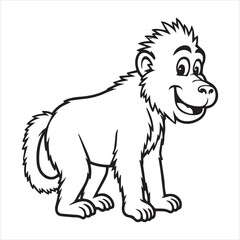 Cute Cartoon Monkey Outline Vector,Happy Monkey Coloring Page Illustration, Smiling Monkey Black and White Drawing, Vector Outline of Cheerful Monkey, Cartoon Monkey Line Art for Kids
