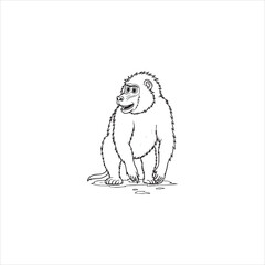 Cute Cartoon Monkey Outline Vector,Happy Monkey Coloring Page Illustration, Smiling Monkey Black and White Drawing, Vector Outline of Cheerful Monkey, Cartoon Monkey Line Art for Kids