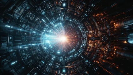 Ultra high-resolution digital illustration of the inside of a futuristic fusion reactor, glowing plasma contained by magnetic fields