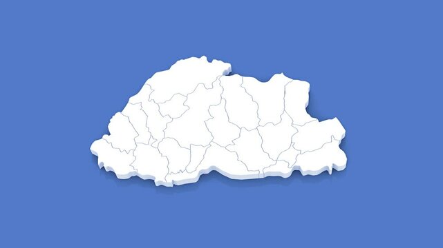 3D Animated Political Map of Buthan over blue background. With luma matte.