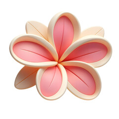 3d pink and beige frangipani flower isolated on white background. Generative AI