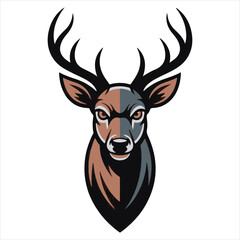 Deer Head Mascot Logo Vector Illustration,Wild Stag Head Vector Design for Branding,Aggressive Deer Logo in Vector Art Style,Modern Vector Deer Head with Antlers,Bold Deer Face Logo for Sports Team