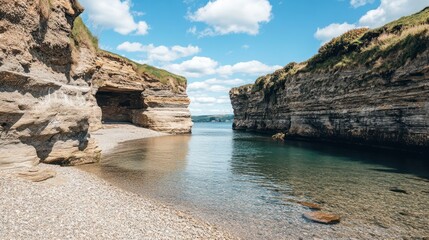 Coastal landscape with clear water and caves