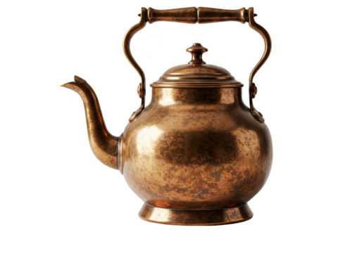 Isolated Copper Teapot Kettle Antique Vintage Metal Tea on Transparent