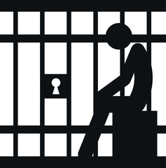 Criminal in prison bars icon.  Man in jail symbol.