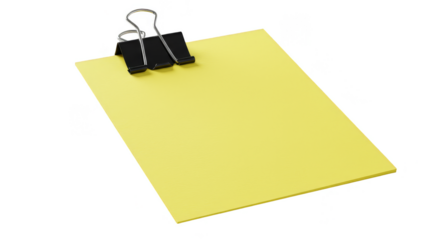 Isolated Clipboard with Yellow Paper and Clip Transparent Background