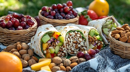 Delicious Healthy Picnic Wraps with Fruits and Nuts
