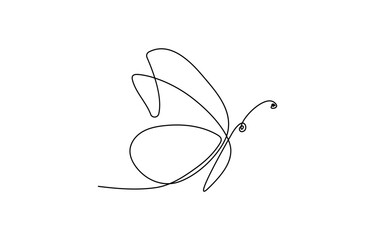 Continuous line butterfly art. Outline single art butterfly hand drawn sketch element on white background. Concept spring nature, fly. Vector Illustration