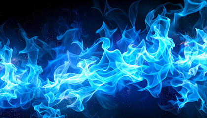 Obraz premium 黒背景に激しく燃え上がる青と水色の密集炎 – Intense Cluster of Blue and Cyan Flames on a Dark Background