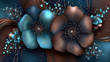 Naklejka premium Metal art piece featuring a floral arrangement set against a rustic backdrop, combining mixed media and sculpture elements