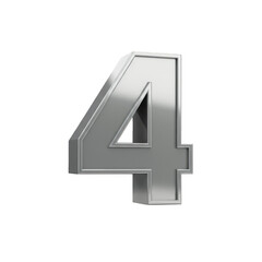 Fototapeta premium Isolated 3D Rendering Of Silver Metallic Number Four On Transparent Background