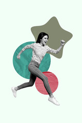 Trend image vertical photo collage of happy businesswoman run star development progress best worker...