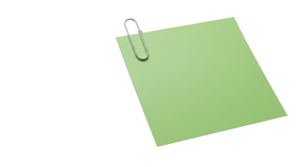 Isolated Green Note with Clip PNG for Office Memo Reminder