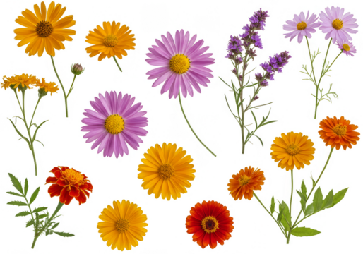 Isolated Flowers Set Various Colorful Floral Elements Transparent Png