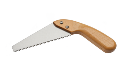 Isolated Folding Hand Saw with Wooden Handle and Sharp Blade Tool