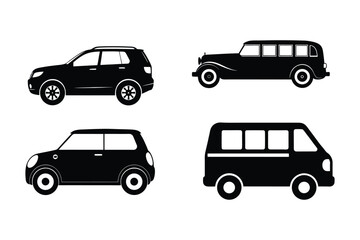 Obraz premium Car silhouette vector bundle illustration, Set of black Car silhouette vector