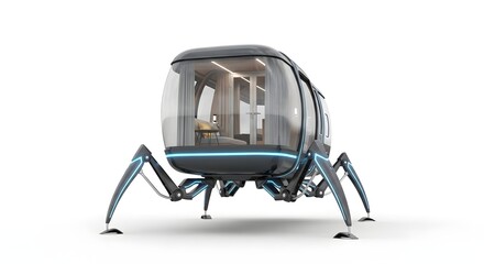 Futuristic Walking House Concept on Legs Isolated on White