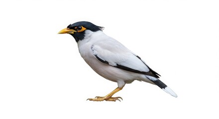 Black collared starling bird standing on a white background with vivid details, for wildlife and nature themes.