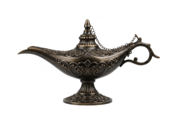 Isolated Golden Aladdin Lamp Richly Decorated On Transparent Background