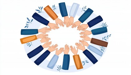 Diverse Hands Gathering Together in a Circular Pattern of Unity