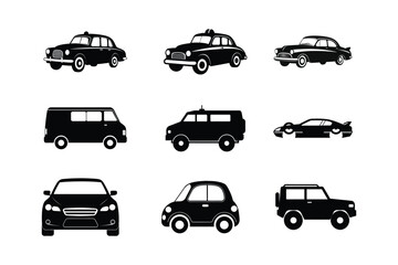 Naklejka premium Car silhouette vector bundle illustration, Set of black Car silhouette vector