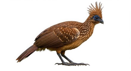 A hoatzin bird, also known as the stinkbird, with a distinctive crest and blue face, showcasing unique avian features and wild nature.
