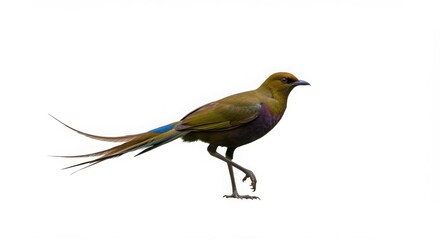 Racket-tailed treepie bird on white isolated background. Wildlife and nature concept for animal lover.