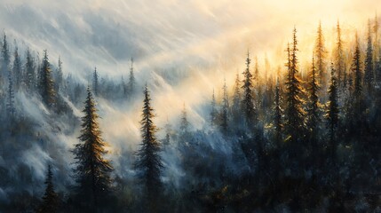 Golden Hour in the Misty Forest