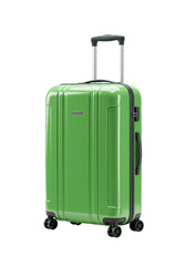 Isolated Green Luggage Suitcase with Wheels for Travel on Transparent