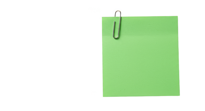 Isolated Green Note Paper Clip Reminder Notice Message Transparent