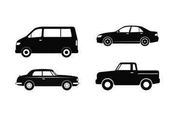 Fototapeta premium Car silhouette vector bundle illustration, Set of black Car silhouette vector