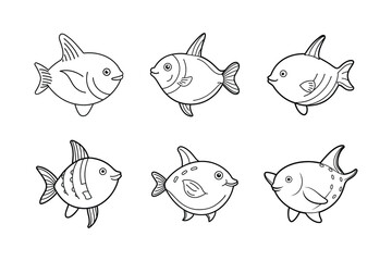 Ocean sunfish vector illustration set