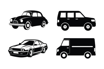 Obraz premium Car silhouette vector bundle illustration, Set of black Car silhouette vector