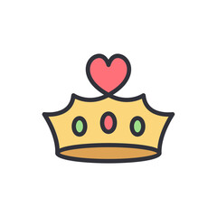 Golden Crown With Heart Symbol Illustrating Royalty And Love