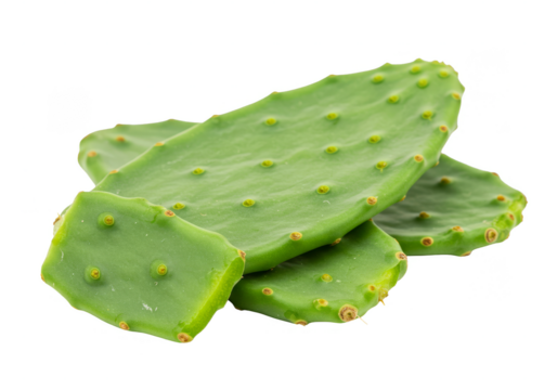 Isolated Green Nopal Cactus Paddles Stacked on Transparent Background