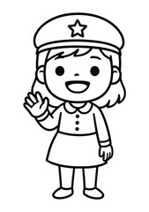 Cute Girl Character Waving Hand with Star Hat