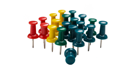 Isolated Group of Colorful Pushpins Stationery on Transparent Background