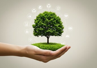 Hand holding a tree symbolizing environmental conservation and sustainability