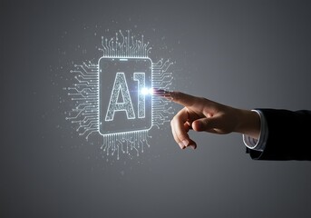 Finger touching an ai symbol representing artificial intelligence technology