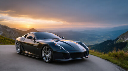 A sleek black electric sports car Generative AI	