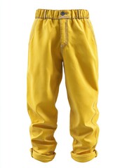 Yellow pants with elastic waistband and cuffed ankles are isolated on a white background