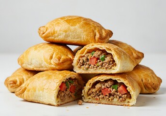 Stack of savory meat filled empanadas with golden baked crusts