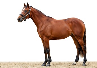 Brown horse standing isolated on white background in a studio shot